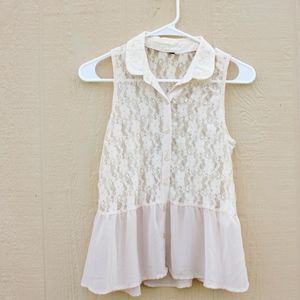 Cream Lace chiffon button down